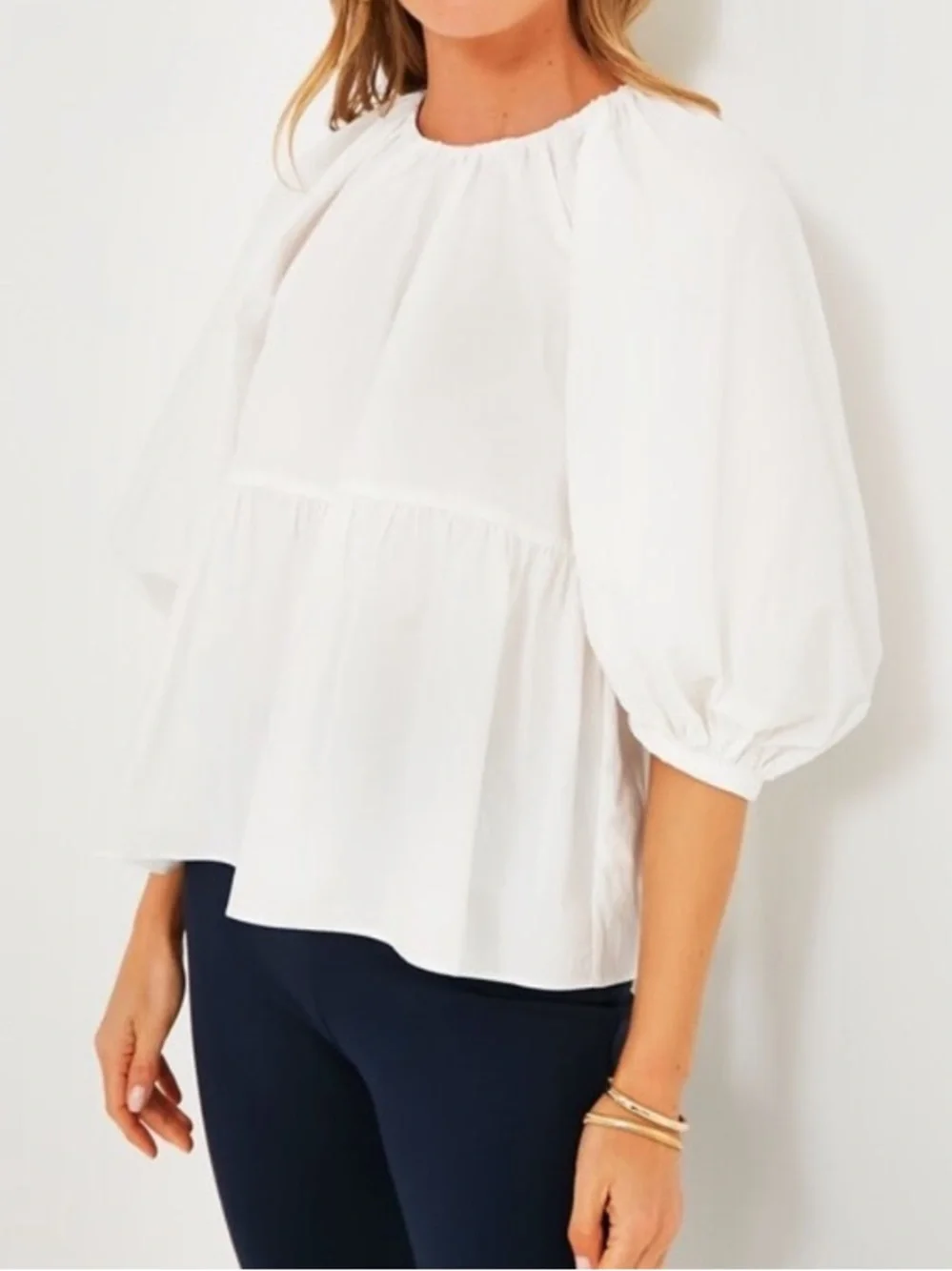 Tuckernuck Pomander Place Sutton Puff Sleeve Bow Back Blouse White S